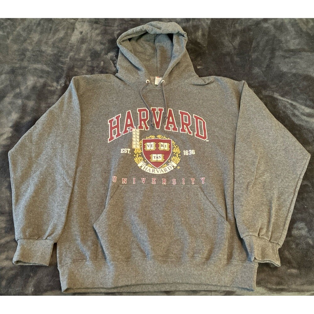 Vintage Harvard University Hoodie Mens L Jerzees Y2K 2000s Sweater Gray NEW